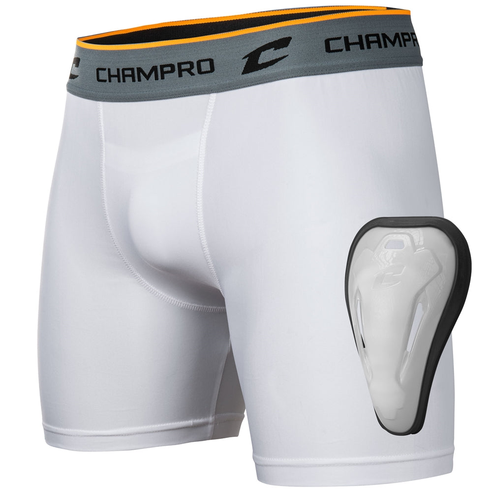 Mens Compression Boxer Short w/Cup - White